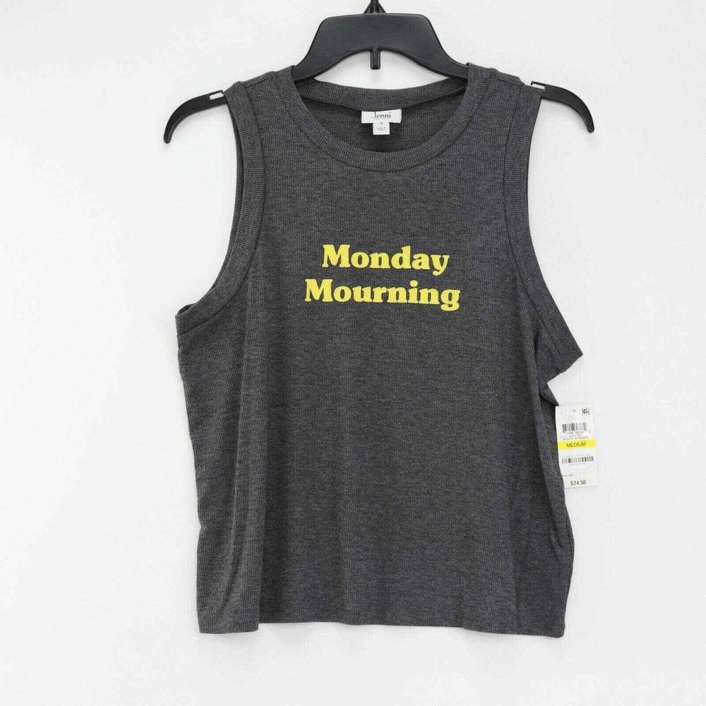 Jenni Tank Top Women Medium Gray NEW Monday Mourning Graphic Ribbed Sleeveless
